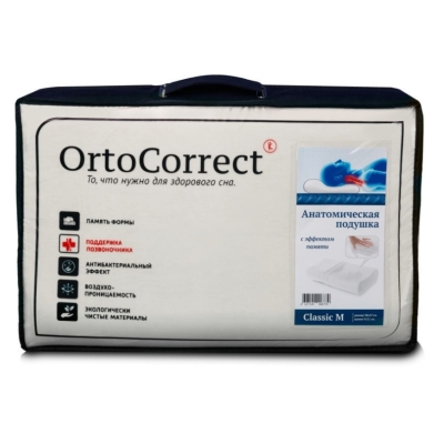 Анатомическая подушка с эффектом памяти Ortocorrect Classic М (58*37см, валики9 /11см)