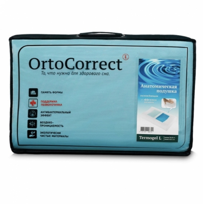 Ортопедическая подушка с эффектом памяти Ortocorrect Termogel Gel L с гелевой вставкой (58*38см, валики 10/12см)